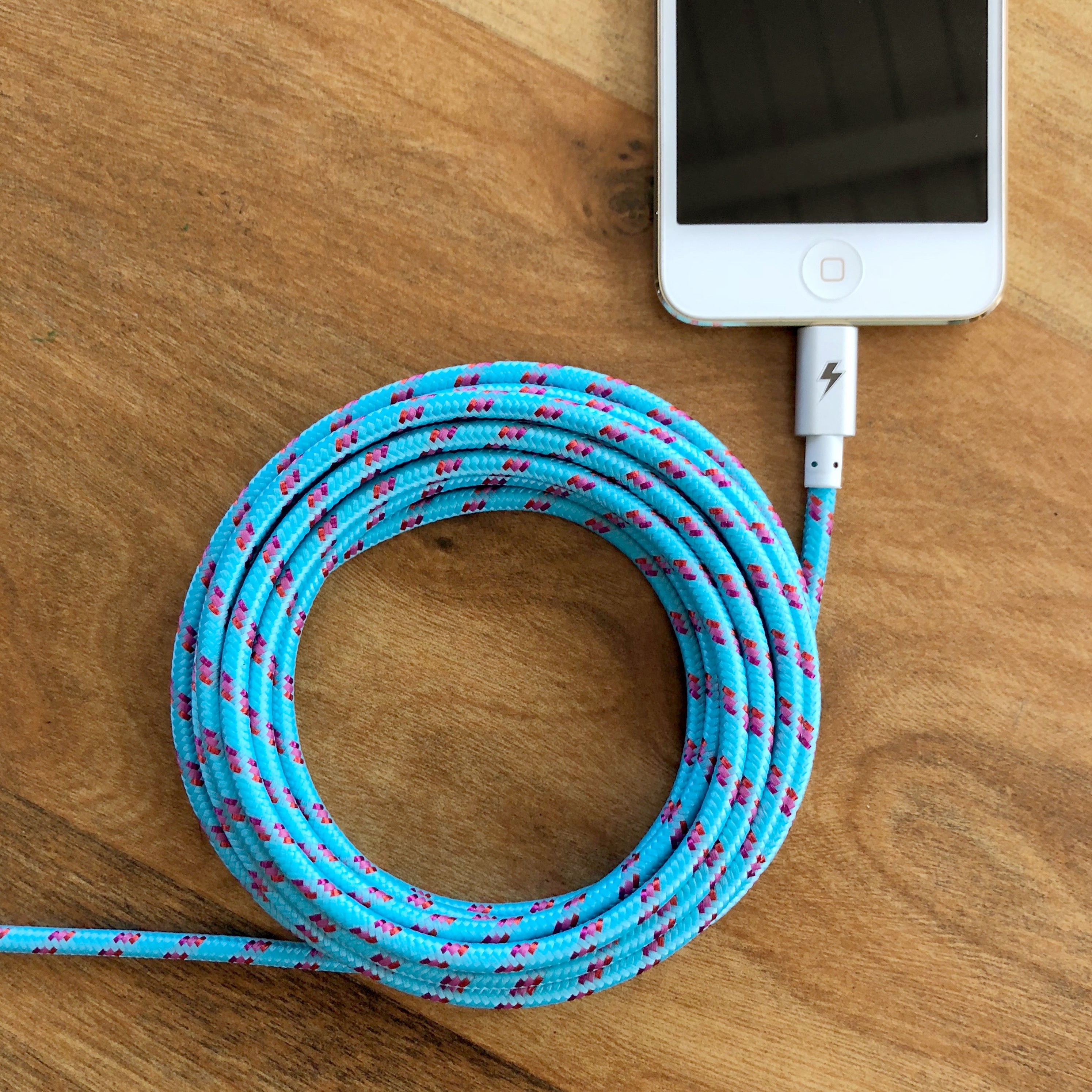 Bulk Lot Of 50 Braided IPhone Charging Cables - 5ft, 8-Pin, For IPhone 14 & Earlier (Multiple Colors)
